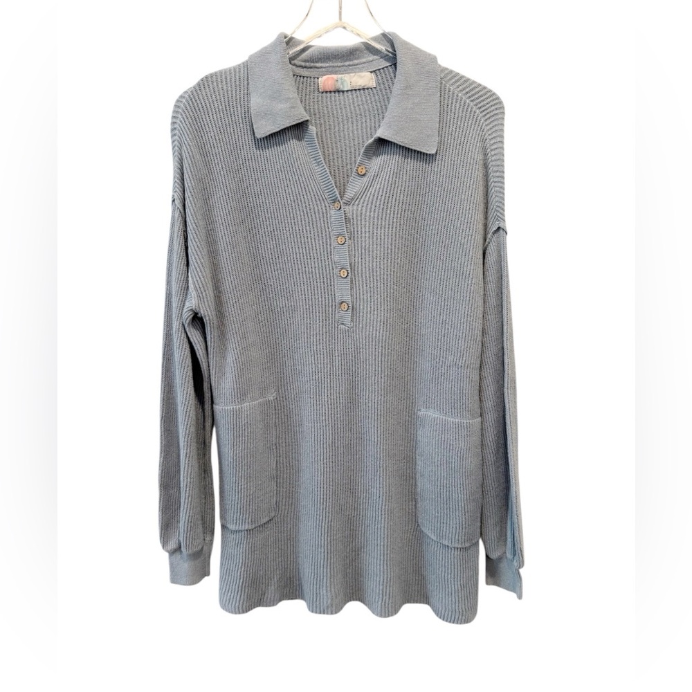 FREE PEOPLE FP BEACH Picnic Knit Sweater Dress‎ Mini in Light Blue Grey Small